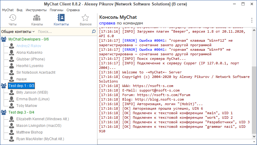 Окно консоли MyChat Client под Windows Окно консоли MyChat Client под Windows